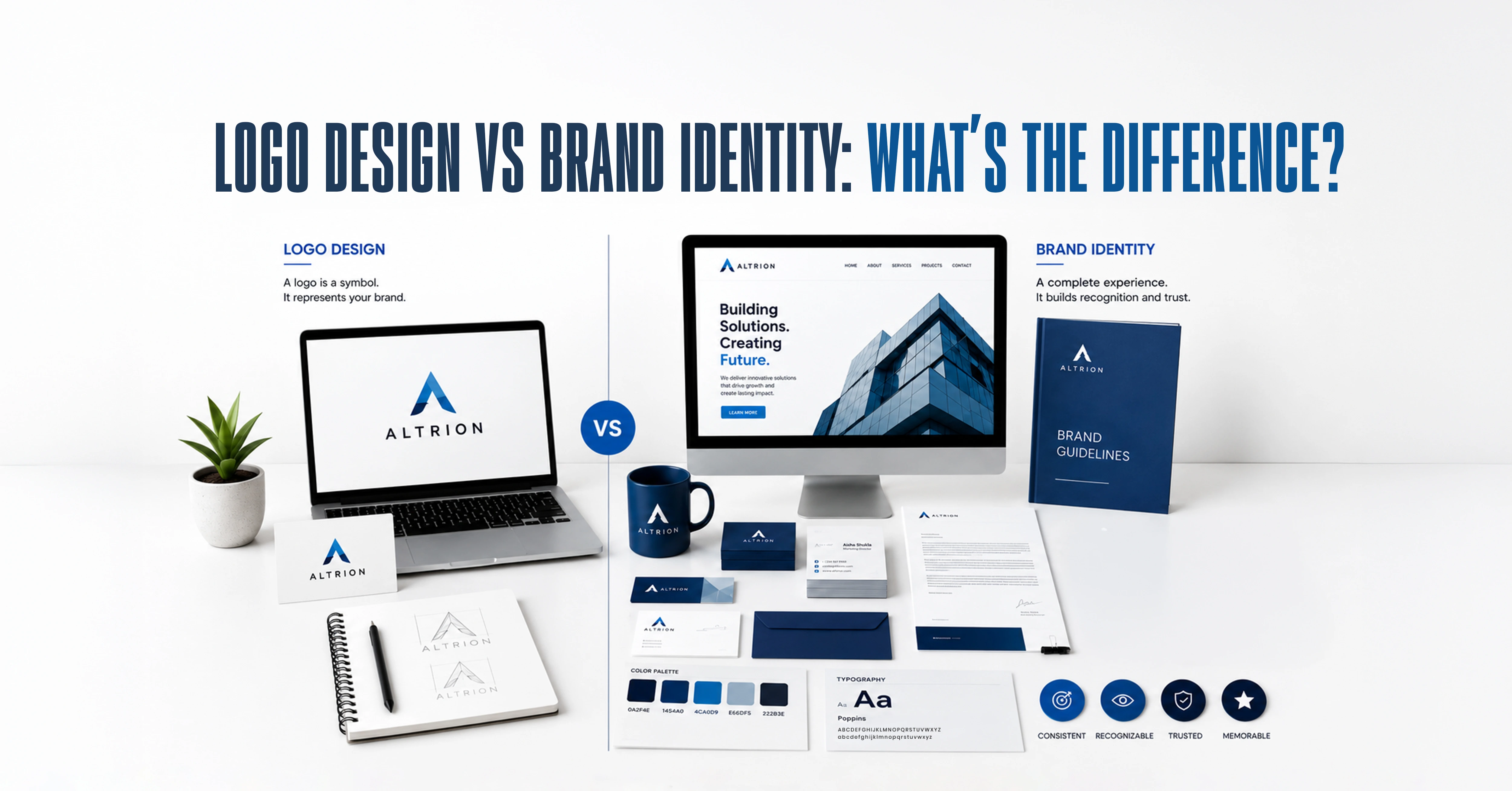 Logo design vs brand identity comparison graphic by BRAND 360s Chennai