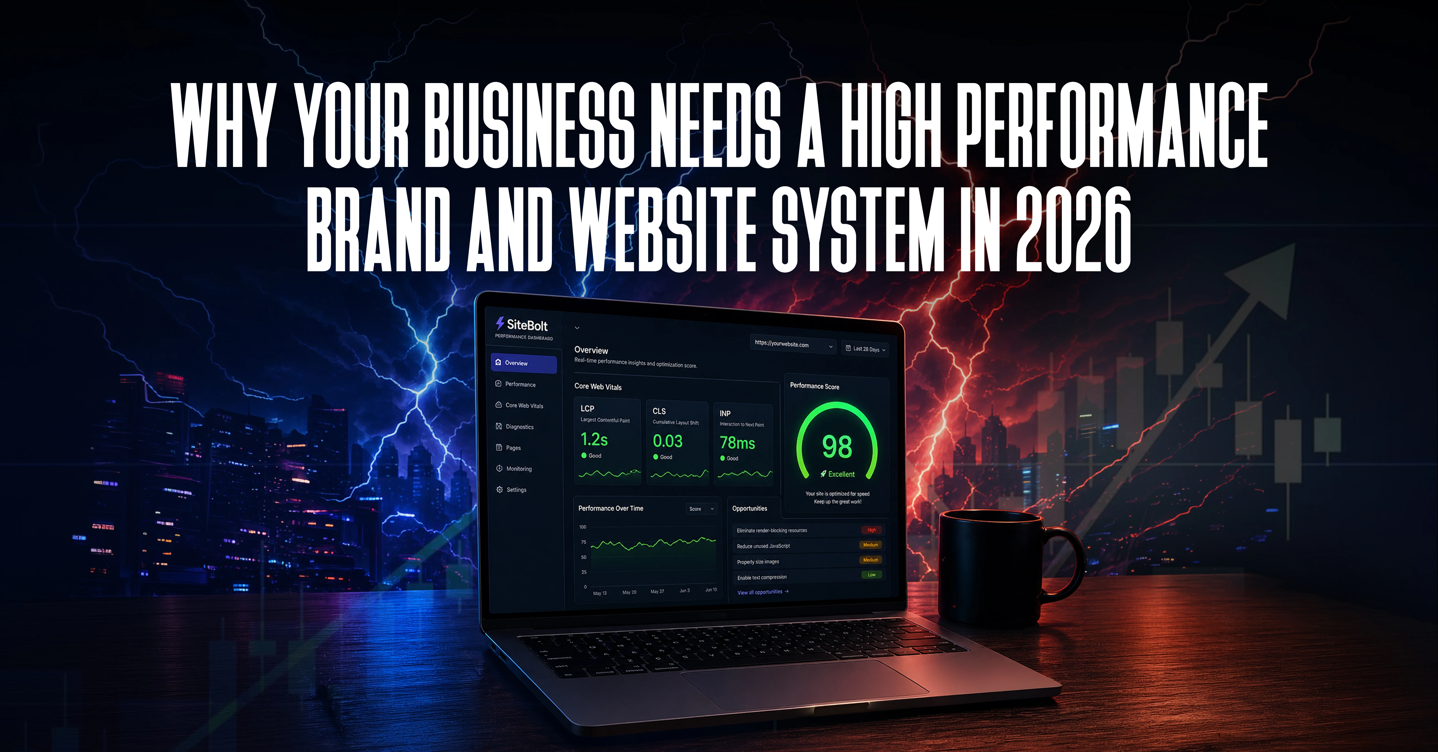 High-performance brand and website system combining branding, website design, SEO and graphic design for business growth in 2026